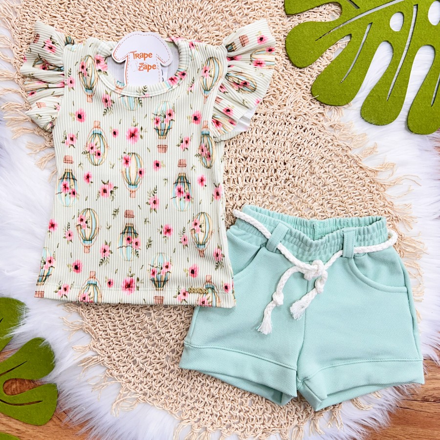 Conj. Blusa Ribana Balões e Short em Moletinho - Verde